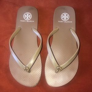 Tan Tory Burch Flip Flops